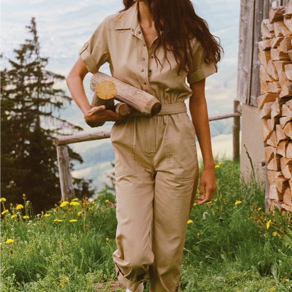 Spell Foxglove Embroidered Boiler Suit in Khaki - Picture 8 of 11